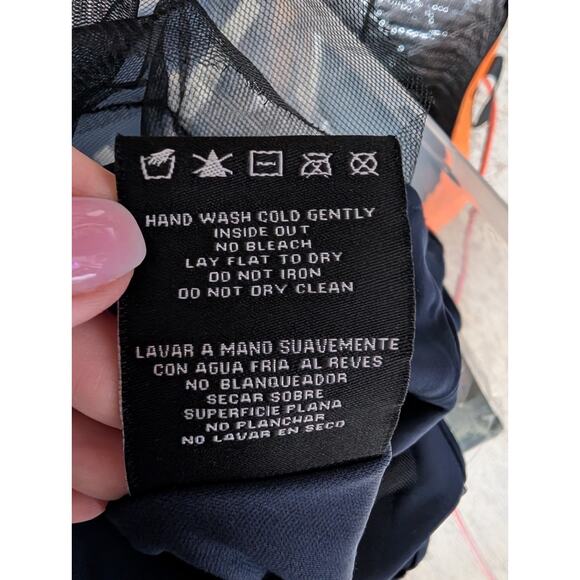 Morgan & Co Navy Lace Floral Embroidered Illusion Garden Fairy Short Formal Gown - Picture 16 of 16